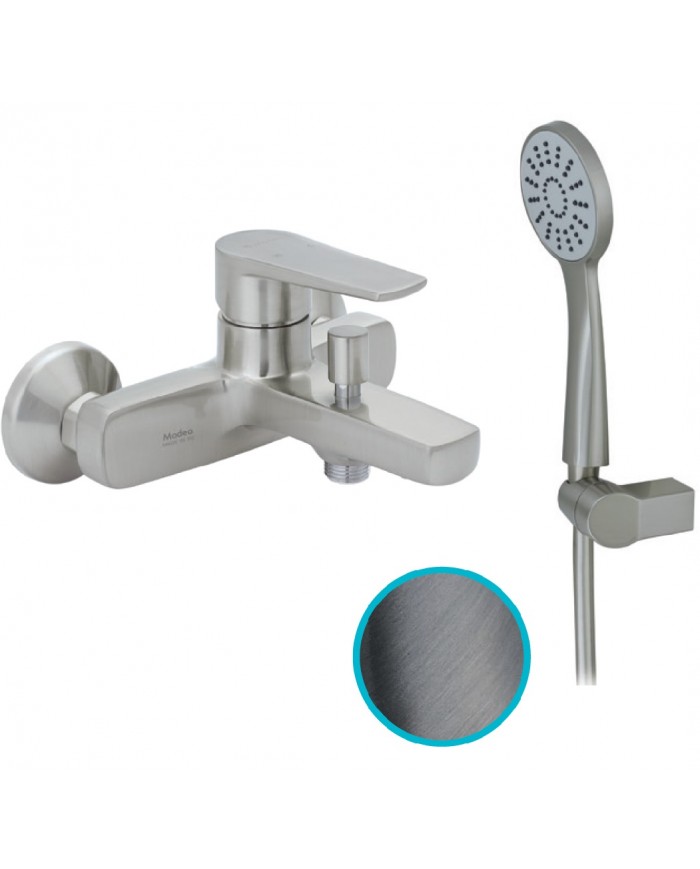 Modea Optima Brushed Nickel Bathroom Faucet Wall-Mounted Set With Shower Telephone, Spiral & Base(00-02562)
