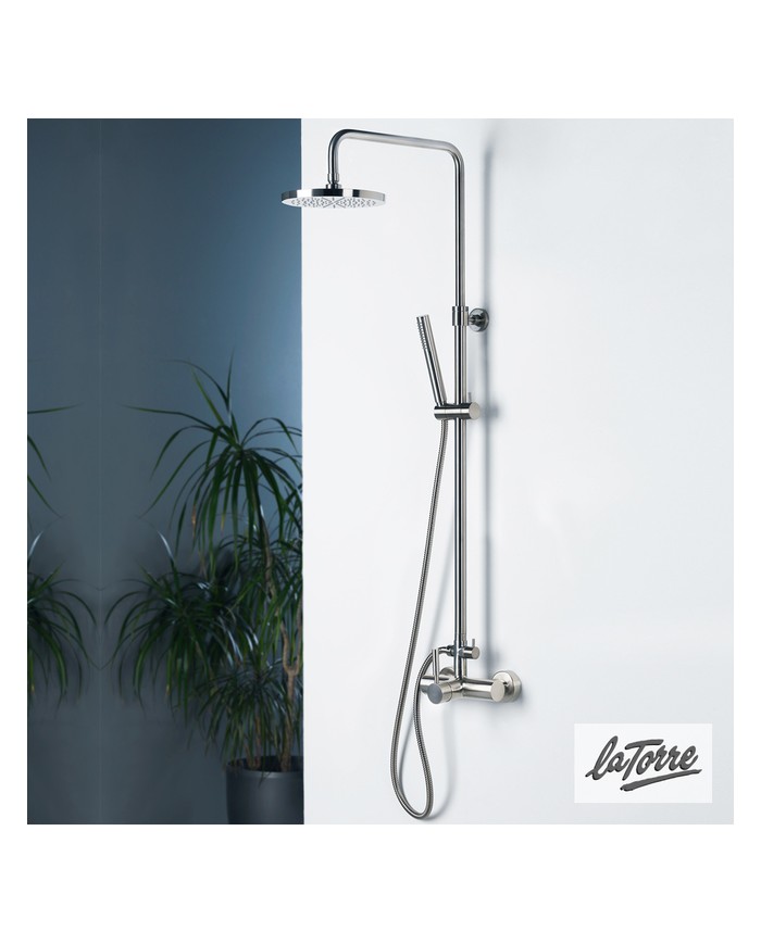 La Torre Tech Inox Finish Two Outlet Shower Column With Faucet, Adjustable Height & Tilting Head & Telephone (12065-110)
