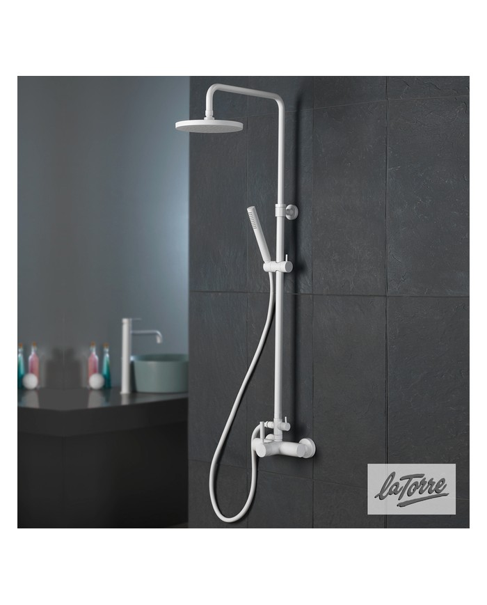 La Torre New Tech White Adjustable Height Dual Outlet Shower Column With Faucet & Tilting Head & Telephone (12065-300)