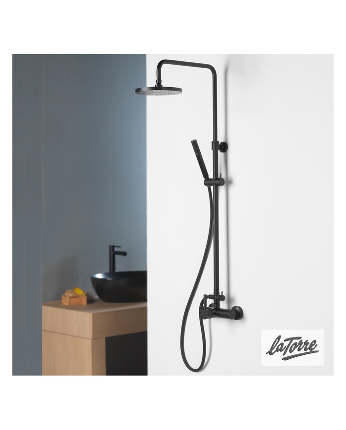 La Torre New Tech Black Matt Height-Adjustable Two-Output Faucet Shower Column & Tilting Head & Telephone (12065-400)