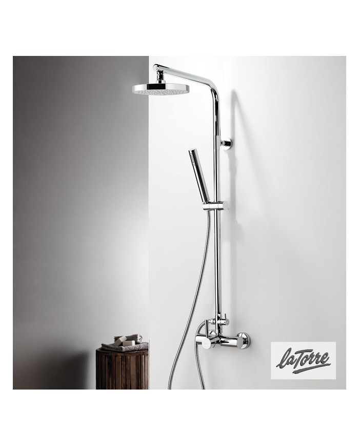 La Torre New Tech Chrome Fixed Height Dual Outlet Shower Column With Faucet & Tilting Head & Telephone (12066-100)