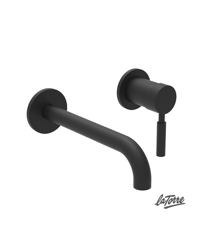 Εντοιχιζόμενη Μπαταρία Νιπτήρα Μίκτης & Στόμιο La Torre Tech Black Matt Μίας Εξόδου/Δύο Οπών (12208-400)