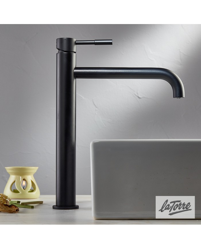 Μπαταρία Νιπτήρα Ψηλή Αναμεικτική La Torre New Tech Black Matt με Βαλβίδα clic-clac (12507-400)