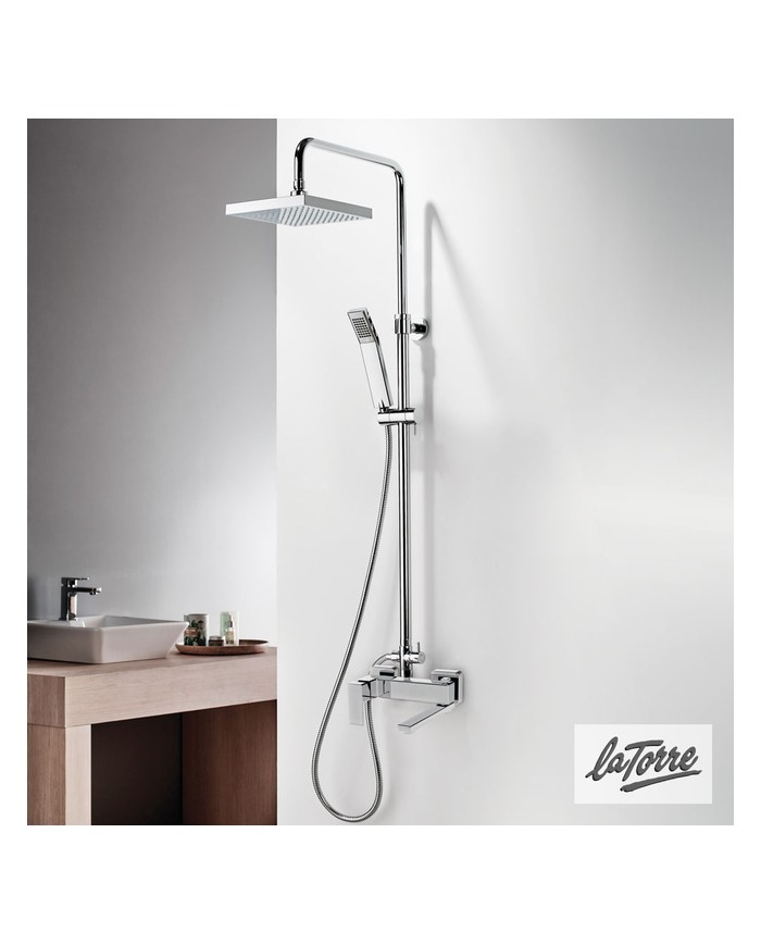 La Torre Pofili Plus Chrome Adjustable Height Three Outlet Shower Column With Faucet & Tilting Head & Telephone (46025-100)