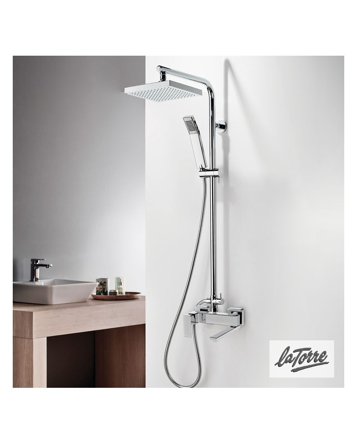 Στήλη Ντουζ Με Μπαταρία, Σταθερού Ύψους Τριών Εξόδων La Torre Pofili Plus Chrome & Ανακλινόμενη Κεφαλή & Τηλέφωνο (46026-100)