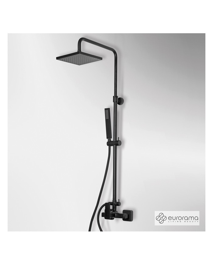 Στήλη Ντουζ Ρυθμιζόμενου Ύψους Eurorama Quadra Black Matt Με Μπαταρία & Ανακλινόμενη Κεφαλή & Τηλέφωνο (144065-400)
