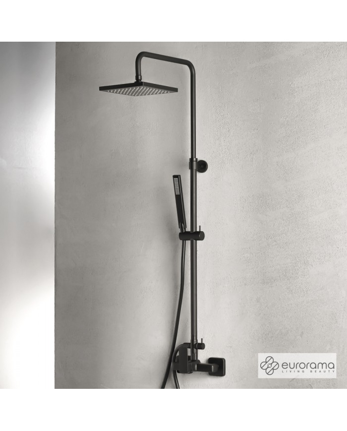 Στήλη Ντουζ Ρυθμιζόμενου Ύψους Eurorama Quadra Black Matt Με Μπαταρία & Ανακλινόμενη Κεφαλή & Τηλέφωνο (144065-400)