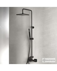 Στήλη Ντουζ Ρυθμιζόμενου Ύψους Eurorama Quadra Black Matt Με Μπαταρία & Ανακλινόμενη Κεφαλή & Τηλέφωνο (144065-400)