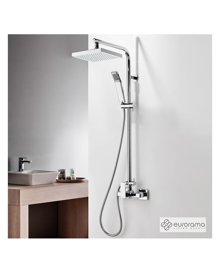 Στήλη Ντουζ Σταθερού Ύψους Eurorama Quadra Chrome Με Μπαταρία & Ανακλινόμενη Κεφαλή & Τηλέφωνο (144066-100)