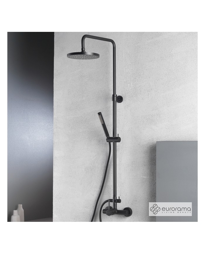 Shower Column Eurorama Tonda Black Matt Two Outlets, Adjustable Height, With Faucet & Tilting Head & Telephone (145065-400)