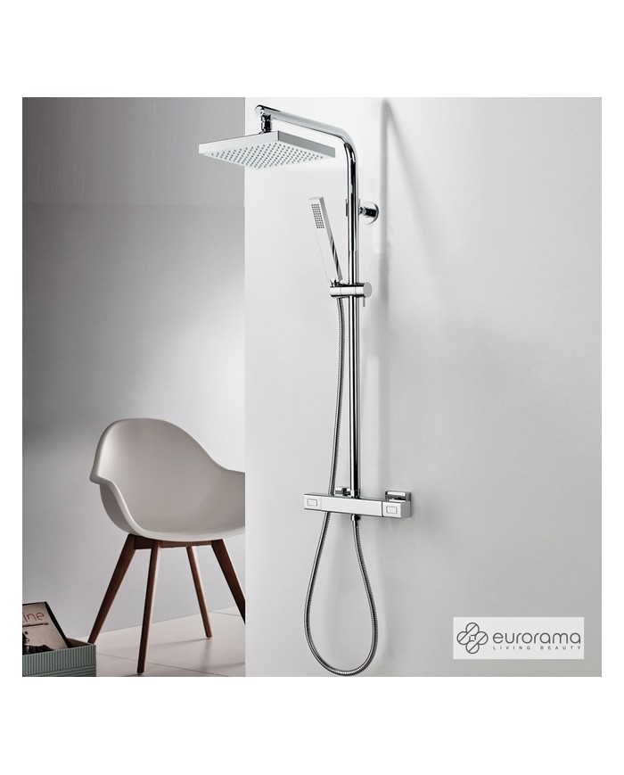 Στήλη Ντουζ Με Θερμοστατική Μπαταρία, Σταθερού Ύψους 2 Εξόδων Eurorama Thermo Chrome & Κεφαλή & Τηλέφωνο (613066-100)