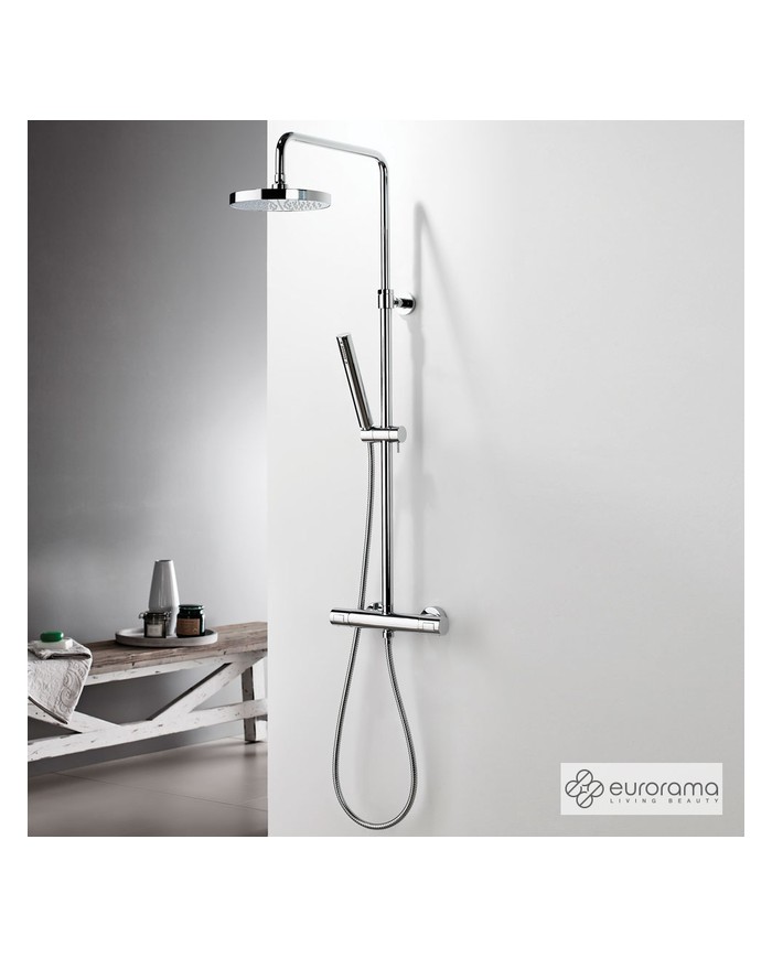 Στήλη Ντουζ Με Θερμοστατική Μπαταρία, Ρυθμιζόμενου Ύψους 2 Εξόδων Eurorama Thermo Round Chrome & Κεφαλή & Τηλέφωνο (615065-100)