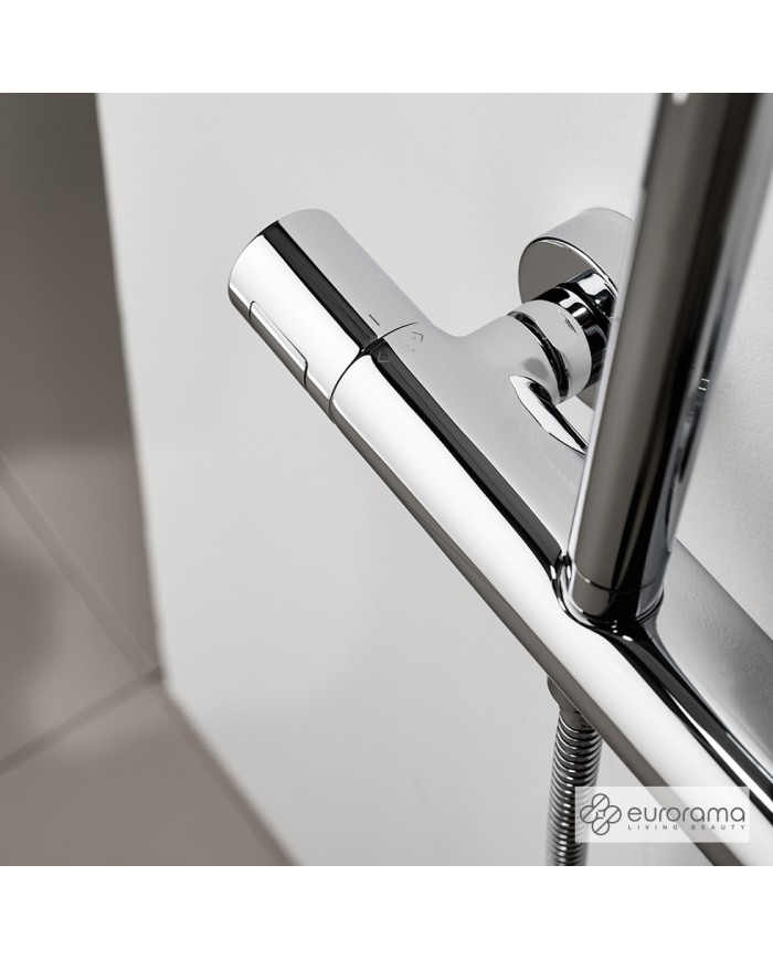 Στήλη Ντουζ Με Θερμοστατική Μπαταρία, Ρυθμιζόμενου Ύψους 2 Εξόδων Eurorama Thermo Round Chrome & Κεφαλή & Τηλέφωνο (615065-100)