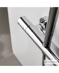 Στήλη Ντουζ Με Θερμοστατική Μπαταρία, Ρυθμιζόμενου Ύψους 2 Εξόδων Eurorama Thermo Round Chrome & Κεφαλή & Τηλέφωνο (615065-100)
