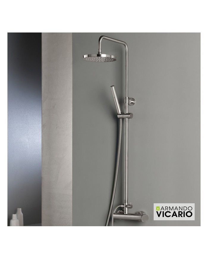 Armando Vicario Slim Inox Shower Column With Battery & Tilting Head & Telephone with Bracket (500065-110)