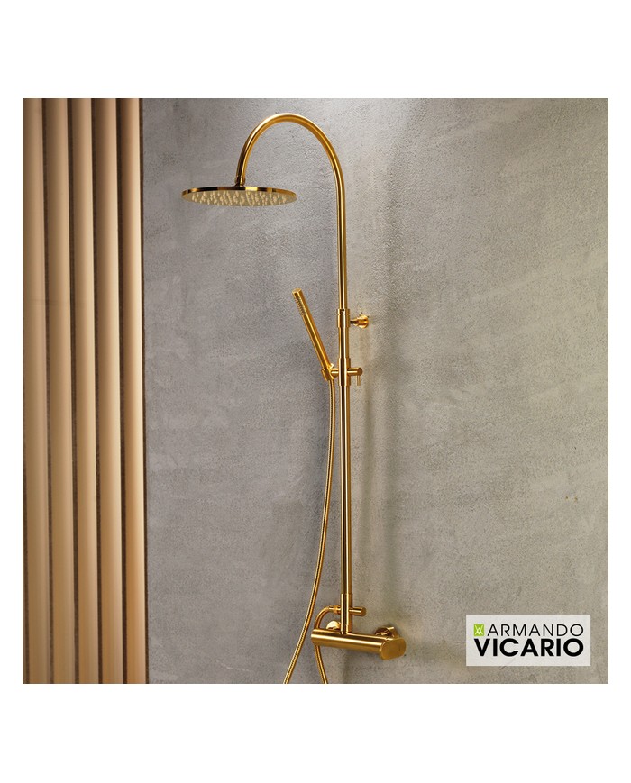 Στήλη Ντουζ Ρυθμιζόμενου Ύψους Armando Vicario Gold Brushed Με Μπαταρία & Ανακλινόμενη Κεφαλή & Τηλέφωνο (500065-201)