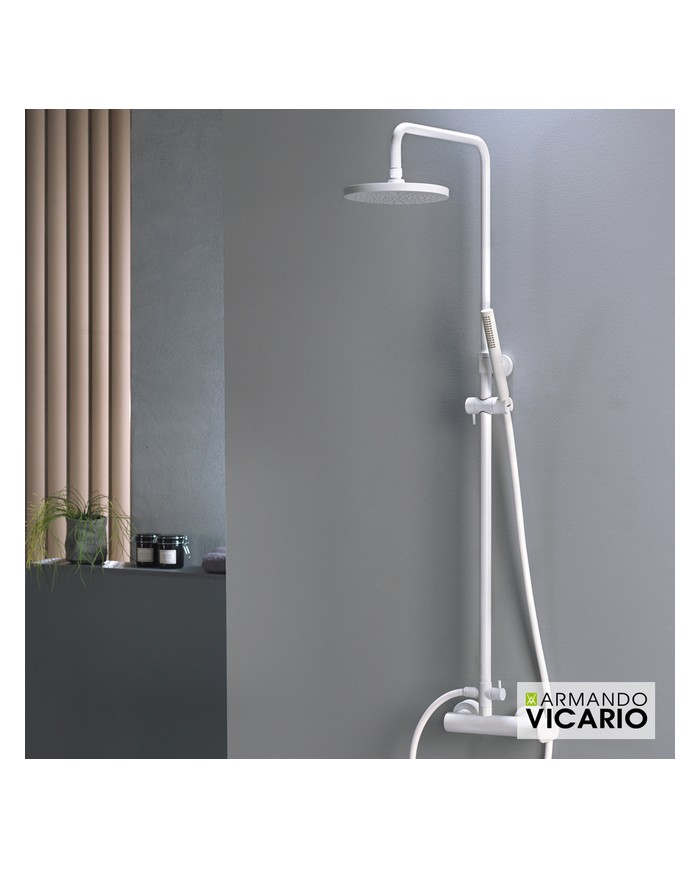 Armando Vicario Slim White Shower Column With Battery & Tilting Head & Telephone with Bracket (500065-300)