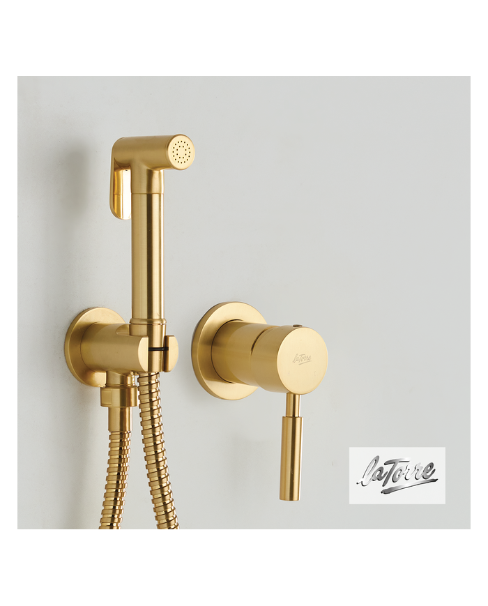 Built-in Bidet System La Torre Tech Flush Mix with Mixer & Sanitary Shower Gold Brushed 1 Hole (12211-201)
