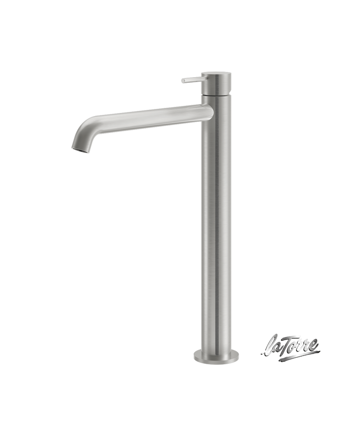 Μπαταρία Νιπτήρα Ψηλή Αναμεικτική La Torre Elle 316 Inox Brushed με Βαλβίδα clic-clac INOX 316 (35016-111)