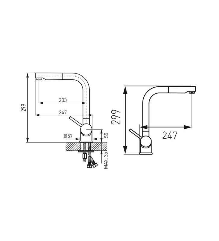 Μπαταρία Νεροχύτη Πάγκου με ντουζάκι FERRO TOLEDO BTD4PO
