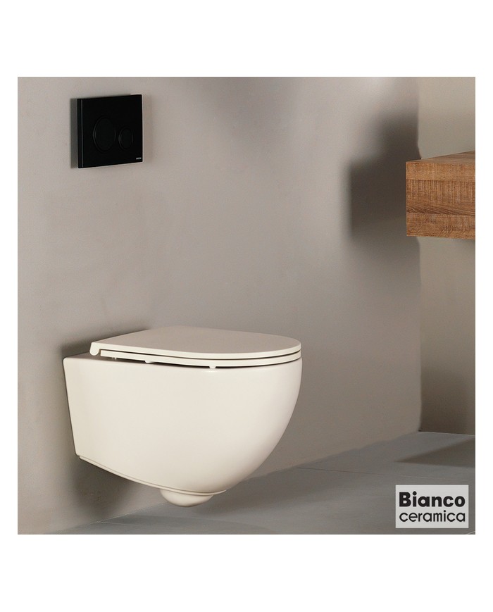 Λεκάνη Κρεμαστή Rimless Bianco Ceramica Lenta / 53 με Κάλυμμα Βακελίτη Slim Soft Close αποσπώμενο (51,5cm) Χρώμα: IVORY MATT