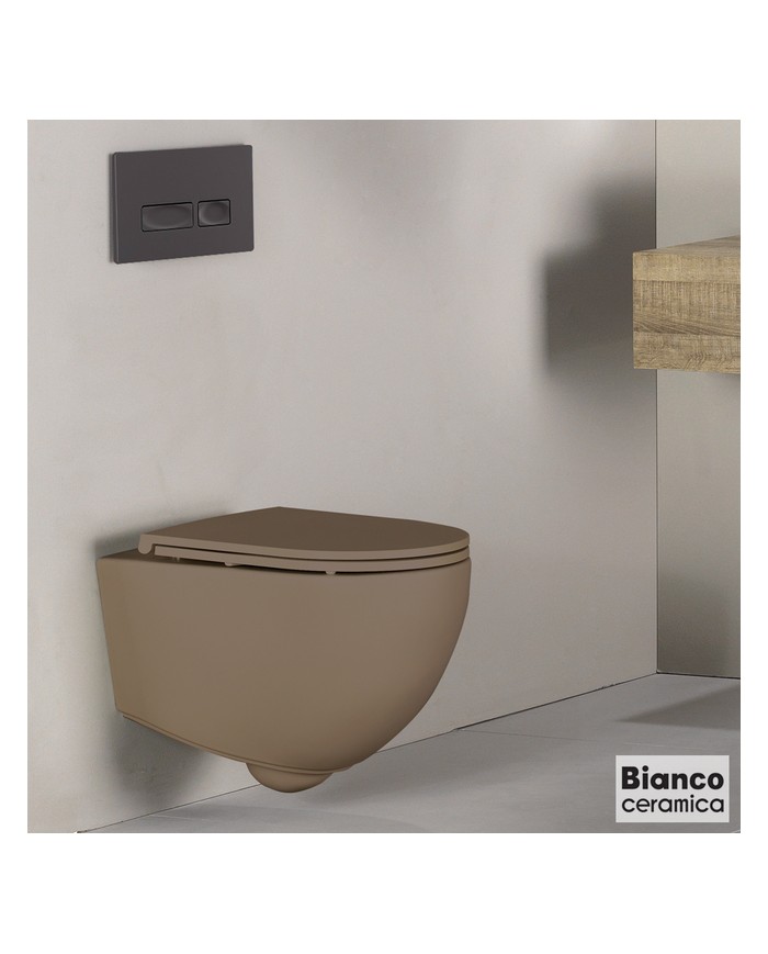 Λεκάνη Κρεμαστή Rimless Bianco Ceramica Lenta / 53 με Κάλυμμα Βακελίτη Slim Soft Close αποσπώμενο (51,5cm) Χρώμα: TAUPE MATT