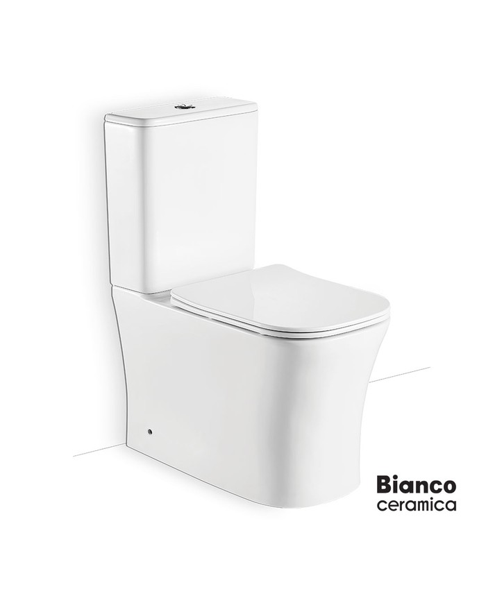 Basin Set Bianco Ceramica Norma 62cm BTW Rimless White with Cistern with Slim Cover, Soft Close, Footrests (NR12100SC-300)