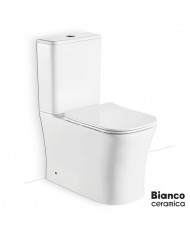 Basin Set Bianco Ceramica Norma 62cm BTW Rimless White with Cistern with Slim Cover, Soft Close, Footrests (NR12100SC-300)