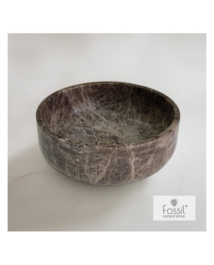 Fossil Thalo Marble Emperador Dark Marble Countertop Washbasin Φ33 H.12.5 (DR33-523)