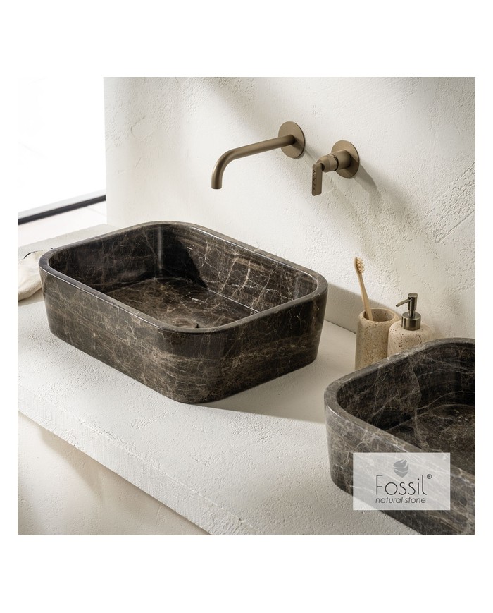 Fossil Gaia Marble Emperador Dark Countertop Washbasin 60x38 cm. (DS 60-523)
