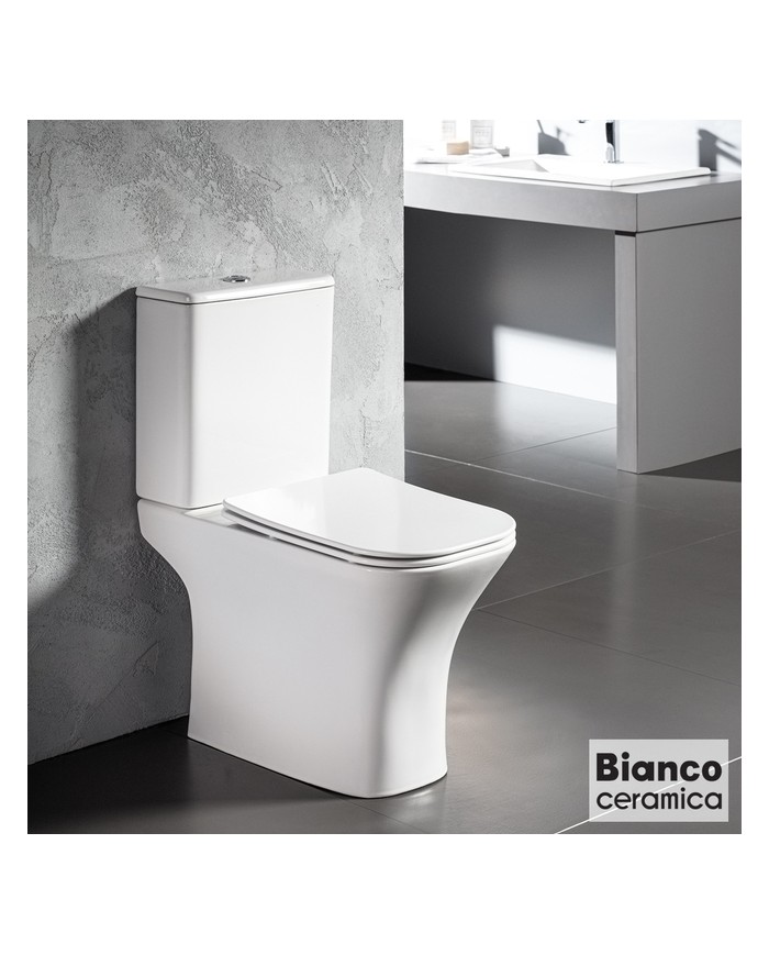Basin Set Bianco Ceramica Delia 65 Rimless with Cistern with Slim Cover Soft Close, Cover (SDL12000SC-300)