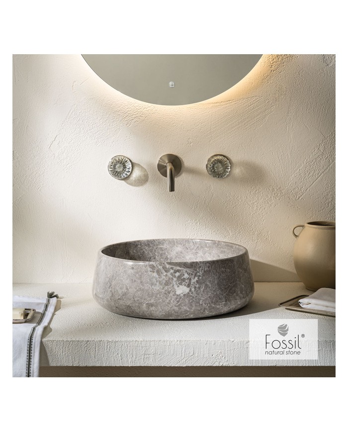 Countertop Fossil Opus Tundra Gray Marble Washbasin Ø 42 cm. H14 (DR 42-423)