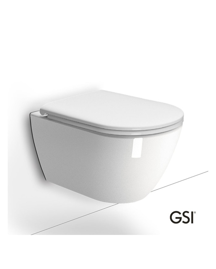 Λεκάνη Κρεμαστή Rimless GSI Pura 881600C Swirl White Glossy με Κάλυμμα Βακελίτη Slim Soft Close αποσπώμενο (50cm)