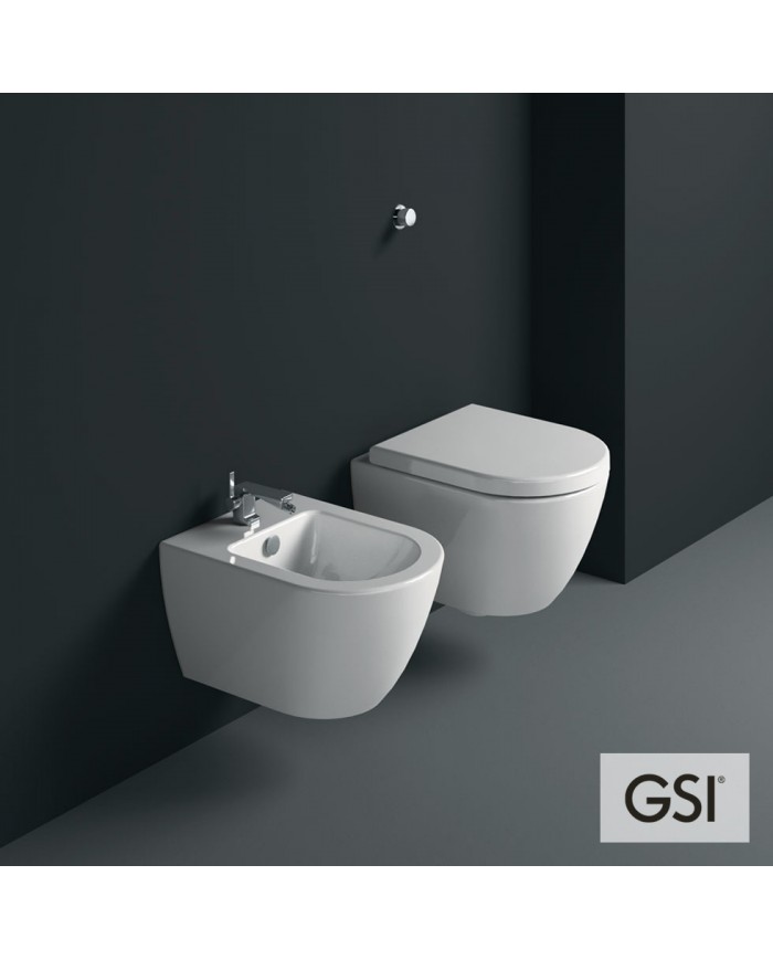 Λεκάνη Κρεμαστή Rimless GSI Pura 881600C Swirl White Glossy με Κάλυμμα Βακελίτη Slim Soft Close αποσπώμενο (50cm)