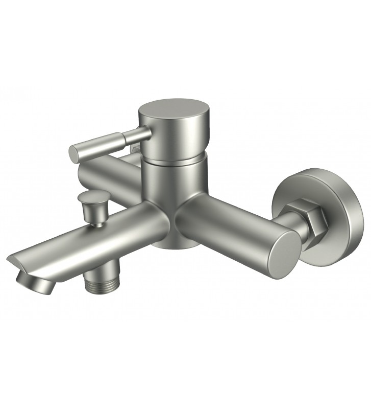Bathroom Faucet H-IT Slim Inox Matt Wall-Mounted Set With Shower Telephone, Spiral & Base (21230000001)