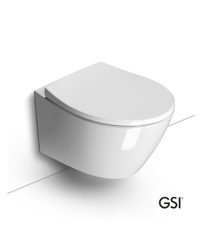 Λεκάνη Κρεμαστή Rimless GSI Modo 52 Swirl White Glossy με Κάλυμμα Βακελίτη Slim Soft Close αποσπώμενο (52cm)