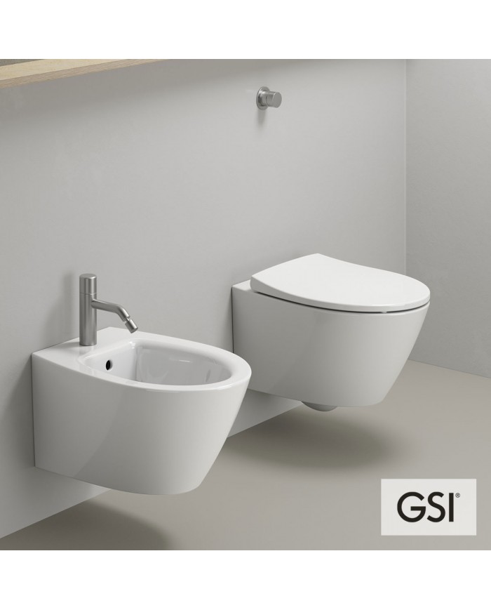 Λεκάνη Κρεμαστή Rimless GSI Modo 52 Swirl White Glossy με Κάλυμμα Βακελίτη Slim Soft Close αποσπώμενο (52cm)
