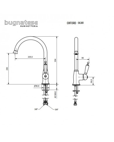 Μπαταρία Νεροχύτη Πάγκου με Περιστρεφόμενο Ψηλό Ρουξούνι Oxford Bugnatese Black Matt (6381-400)
