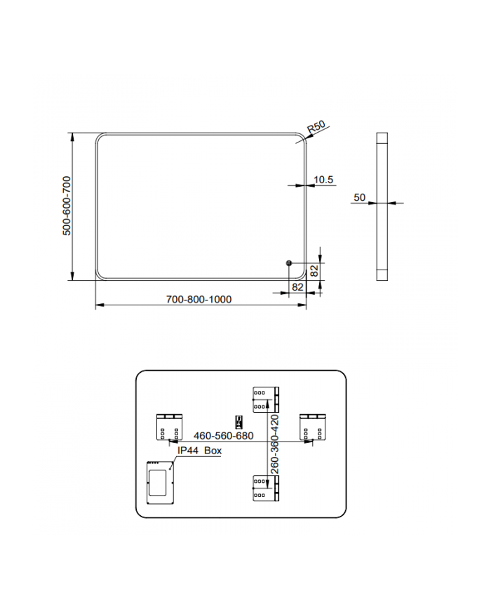 Καθρέφτης Μπάνιου Φωτιζόμενος Led με Μαύρο Μεταλλικό Πλαίσιο Luminor Cob Light 50x70