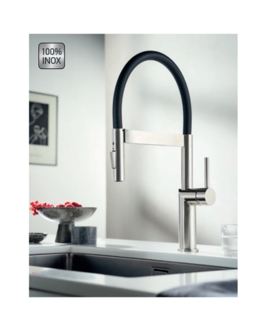 Μπαταρία Νεροχύτη Πάγκου Inox με Ψηλό Περιστρεφόμενο Ρουξούνι Με Εύκαμπτο Ντους 2 Λειτουργιών Cora Inox 316 L (63640-111)