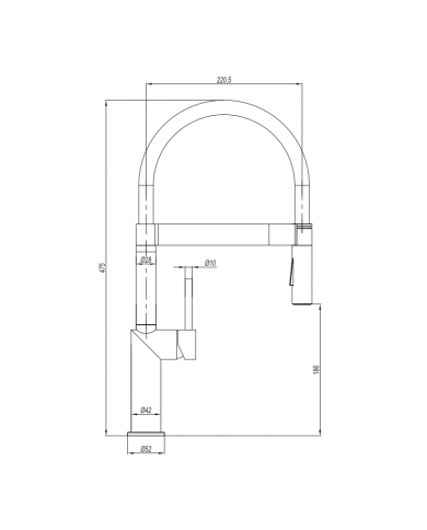 Μπαταρία Νεροχύτη Πάγκου Inox με Ψηλό Περιστρεφόμενο Ρουξούνι Με Εύκαμπτο Ντους 2 Λειτουργιών Cora Inox 316 L (63640-111)