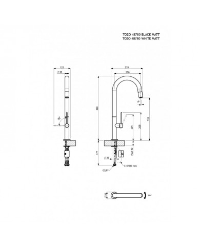 Μπαταρία Νεροχύτη Πάγκου Με Ψηλό Περιστρεφόμενο Ρουξούνι & Με Συρόμενο Ντους Armando Vicario Tozo Black Matt (48780-400)