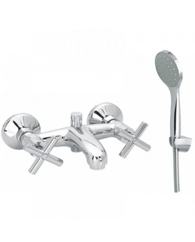 Modea Viospiral Minimal Retro Chrome Bathroom Faucet Wall-Mounted Set With Shower Telephone, Spiral & Base(00-04500)