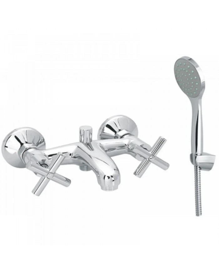Modea Viospiral Minimal Retro Chrome Bathroom Faucet Wall-Mounted Set With Shower Telephone, Spiral & Base(00-04500)