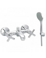 Modea Viospiral Minimal Retro Chrome Bathroom Faucet Wall-Mounted Set With Shower Telephone, Spiral & Base(00-04500)
