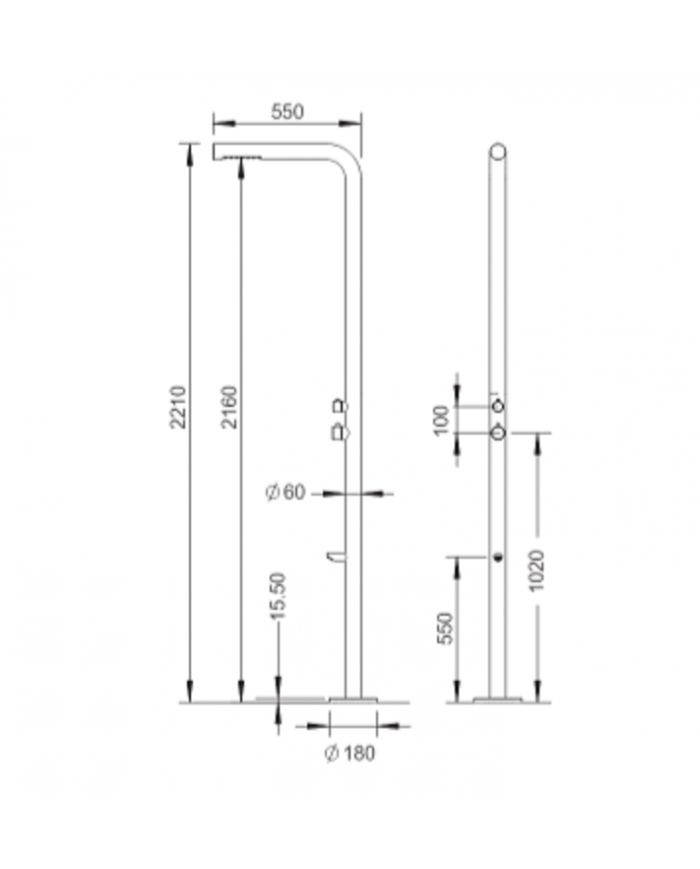 Inox Dona thermo-mixing outdoor shower column With Icos Floor Mixer Height: 220 cm (DONAMIX)
