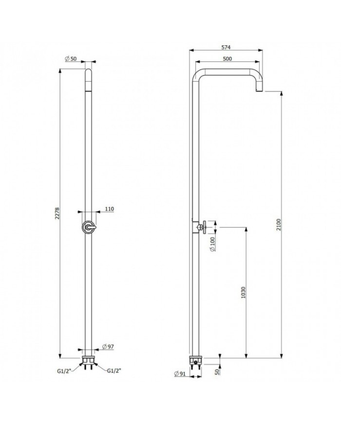 Armando Vicario Slim Inox Floor-mounted outdoor shower column Height 227.8cm. (800323-110)