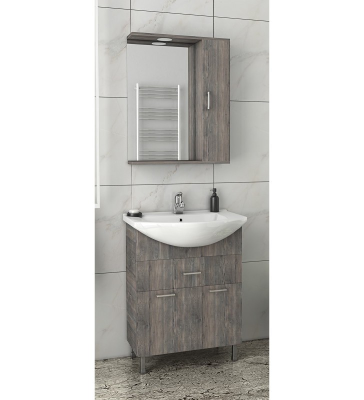 Έπιπλο Μπάνιου Drop Ritmo 65 Βάση, Νιπτήρας, Καθρέφτης