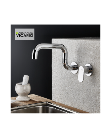 Μπαταρία Νεροχύτη Τοίχου Με Ψηλό Περιστρεφόμενο Ρουξούνι Armando Vicario Laundry Chrome (400747-100)