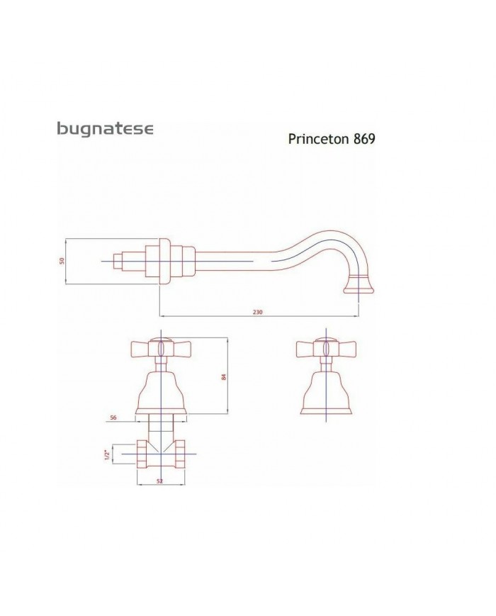 Bugnatese Princeton 3-Hole Retro Chrome Built-in Sink Faucet (869-100)
